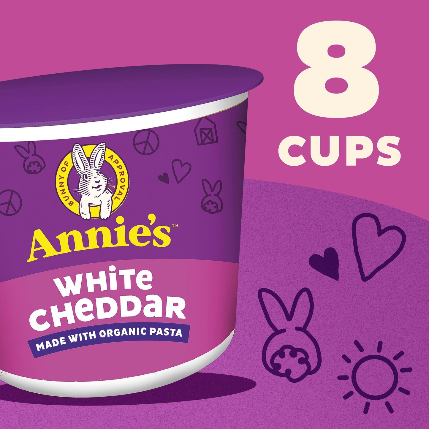 Annie's White Cheddar with Organic Pasta, Macaroni and Cheese Microwavable Cups, Made with Real Cheese, 8 Ct, 16.08 oz