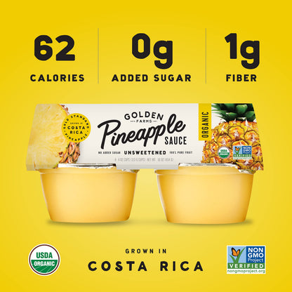 Golden Farms Pineapple Cups, Single Ingredient Healthy Snacks (Pack of 4), 100% Pure Fruit, No Added Sugar, Vegan, Gluten-Free, Kosher, Organic 4oz Fruit Cups