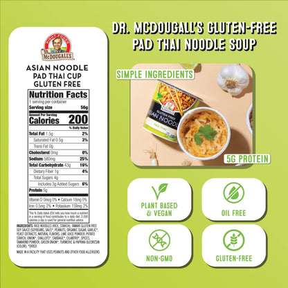 Dr. McDougall's Pad Thai Noodles - Asian Noodles - Gluten Free and Vegan - Instant Ramen Noodle Cups - Vegetarian Ramen - 2 Ounces - Pack of 6