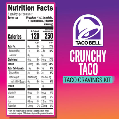 Taco Bell Crunchy Taco Cravings Kit with 12 Crunchy Taco Shells, Taco Bell Mild Sauce & Seasoning, 8.85 oz Box