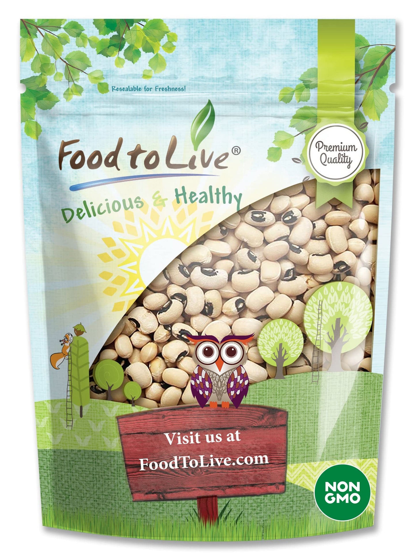 Food to Live Black-Eyed Peas, 1 Pound - Raw Dried Whole Cow Peas, Kosher, Vegan, Sproutable. High in Dietary Fiber, Easy to Cook. Product of the USA