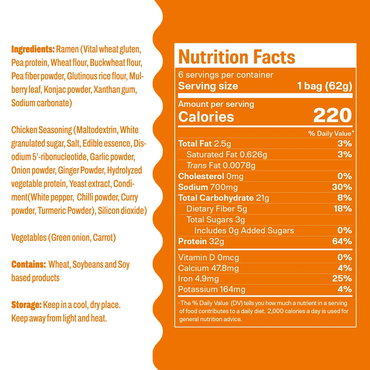 Hethstia Protein Ramen Chicken Flavor, 6-Pack Chicken Broth Instant High-Protein Noodle Soup, 32g Plant-Based Protein Quick Pre-Packaged Meal, Non Fried, Low Fat, Vegan, Non-GMO