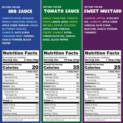Beyond the Bib All Natural Toddler Sauces for Picky Eaters - Hidden Vegetables, No Added Sugar, Quick & Healthy Mealtime Solution - For 24+ Months (Tomato, BBQ, Sweet Mustard)