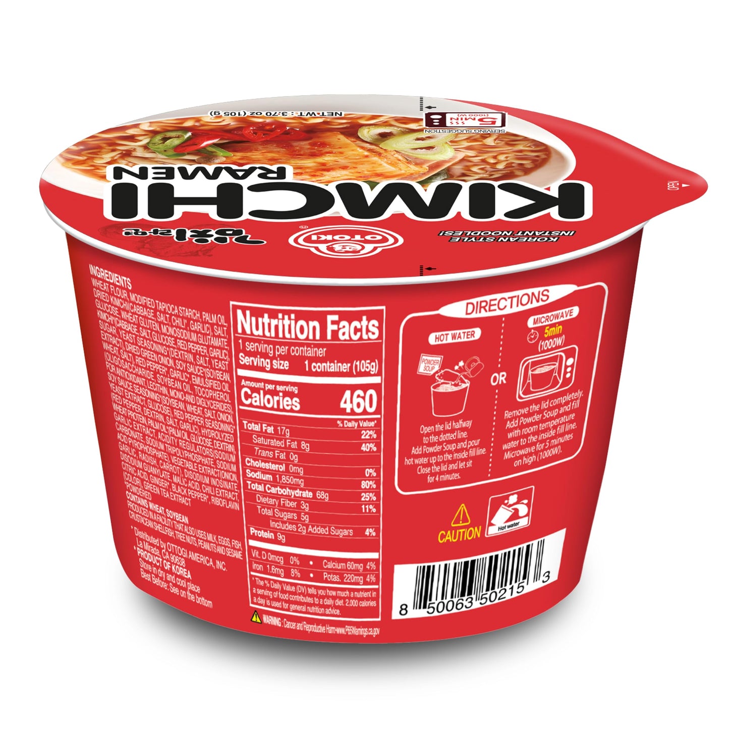 OTOKI Kimchi Ramen Bowl Cups 6 Pack (105g) Korean Instant Noodles Tangy Spicy Kimchi Flavor