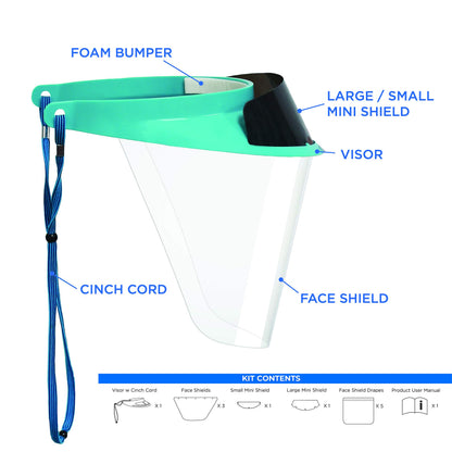 Space Blue, Pac-Dent iVisor Plus Reusable Face Shield Kit, Full Face Protective Shield with Anti-Fog Coating and Cinch Cord, Adjustable to Comfortably Fit All Head Sizes, Space Blue