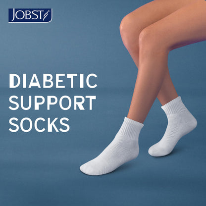 JOBST SensiFoot Diabetic Support Socks for Men and Women with Seamless Toe and Moisture Management - Extra Padding in Toe, Foot, and Heel Area - Mini Crew - Closed Toe - White, X-Large