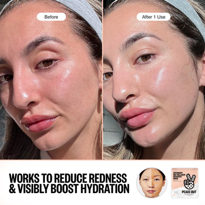 PEACE OUT Overnight Bio-Collagen Recovery Face Mask, Hydrating Overnight Sheet Mask with Vegan Collagen and Hyaluronic Acid, Helps Calm and Restore Skin, 1 Count