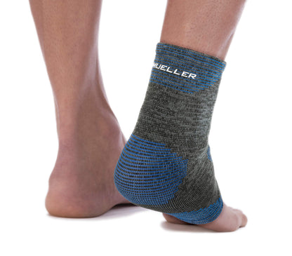 Mueller Sports Medicine FIR 4-Way Ankle Support Sleeve, Ankle Pain Relief Support for Men and Women, Ideal for Sprains, Strains, Arthritis, Black/Blue