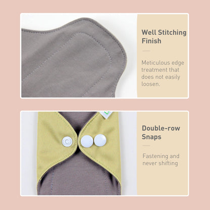 Langsprit Cotton Reusable Period Pads for Women, Washable Pads Menstrual, Regular Absorbency Cotton Cloth Menstrual Pads 3pcs Set with Mini Wet Bag, Suitable for Menstrual Period