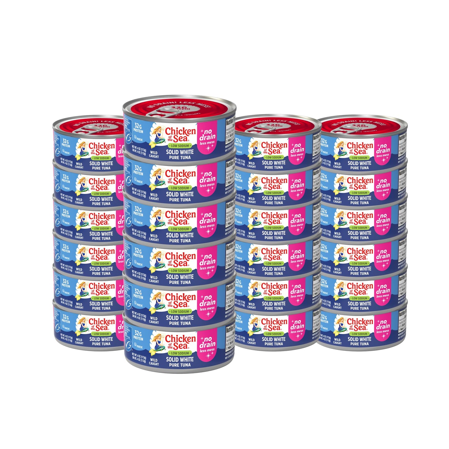 Chicken of the Sea Solid White Pure Albacore MSC Tuna, 4 oz. Cans (Pack of 24), Wild Caught Tuna, No Drain, Low Sodium
