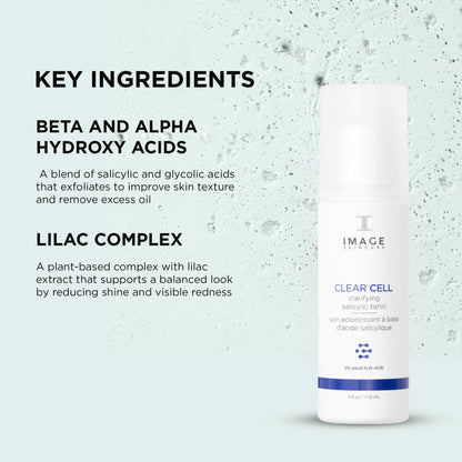IMAGE Skincare, Clear Cell Clarifying Salicylic Tonic, Mattifying Toner for Pores, Redness and Light Exfoliation for Oily Prone Skin, 4 fl oz