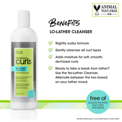 ALL ABOUT CURLS Lo-Lather Cleanser Shampoo | For Curly Hair | Essential Moisture | Gentle Cleansing | Slightly Sudsy | Cruelty Free | Sulfate & Paraben Free