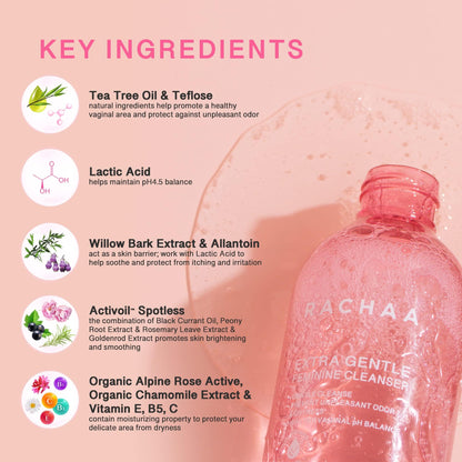 RACHAA Feminine Wash for Women - Gentle Daily Intimate Cleanser for Lightening, Moisturizing, Cleansing with Vitamin C, Tea Tree Oil & Lactic Acid - Sensitive, Hypoallergenic & pH Balance, 6.76 FL.Oz