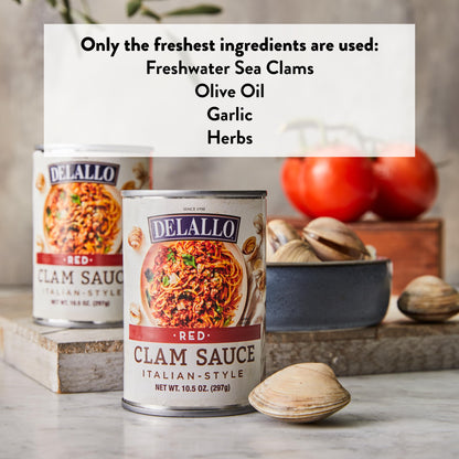 DeLallo Italian Red Clam Sauce, 10.5 Ounce Can, 12 Pack, Made with Fresh Sea Clams, Dairy Free