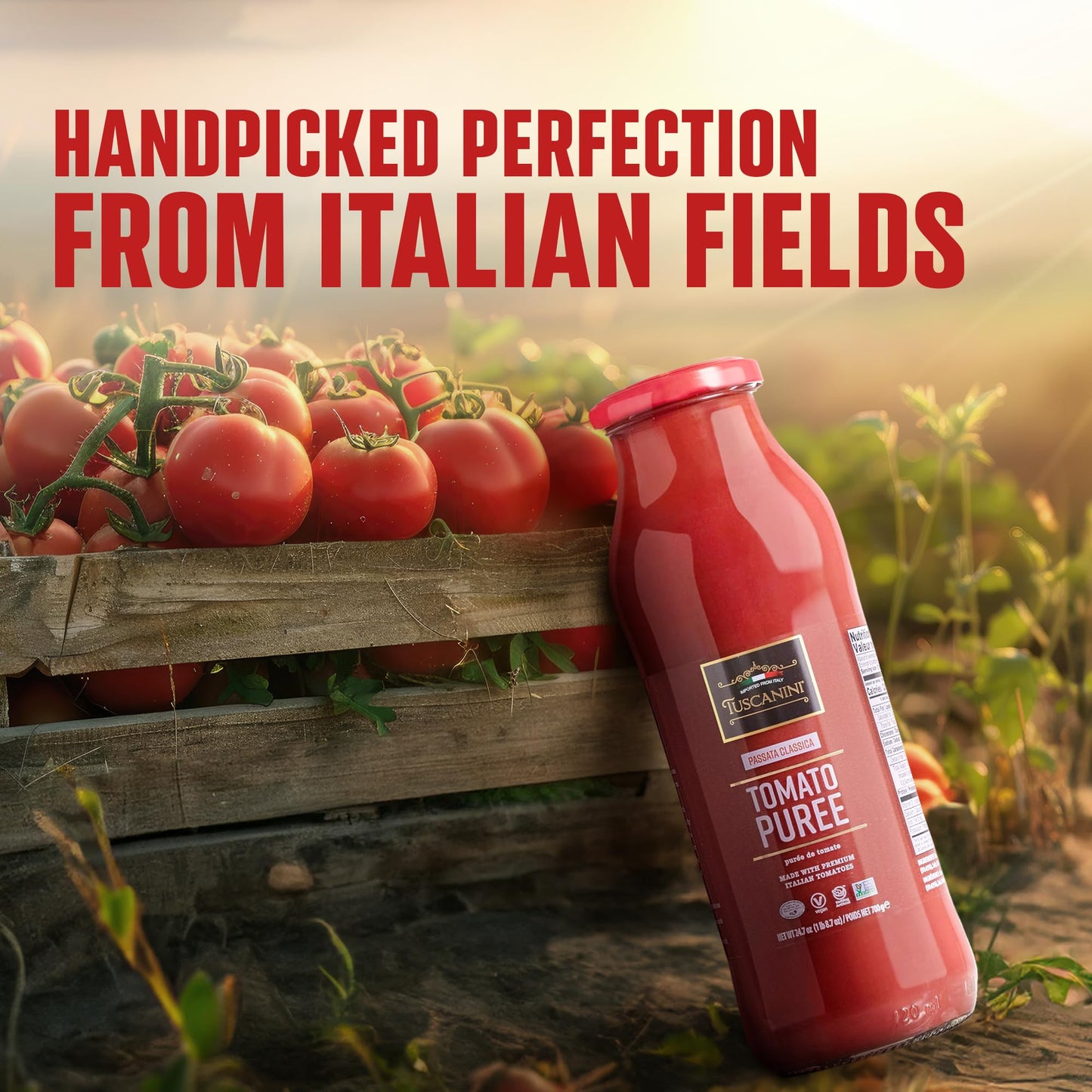 Tuscanini Italian Tomato Puree, Premium Italian Passata, 24.7oz (2 Pack) | Resealable, Product of Italy