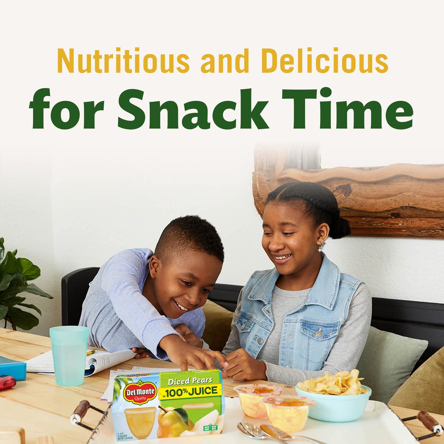 Del Monte Diced Pears Fruit Cups in 100% Juice, 4 oz Cups, Pack of 24