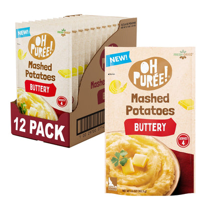 OH PURÉE! Buttery Mashed Potatoes, 4-servings, 3.6oz (Pack of 12), Gluten Free; Dairy Kosher; Vegetarian; No Artificial Flavors; No Artificial Colors; Made with 100% REAL Idaho Potatoes