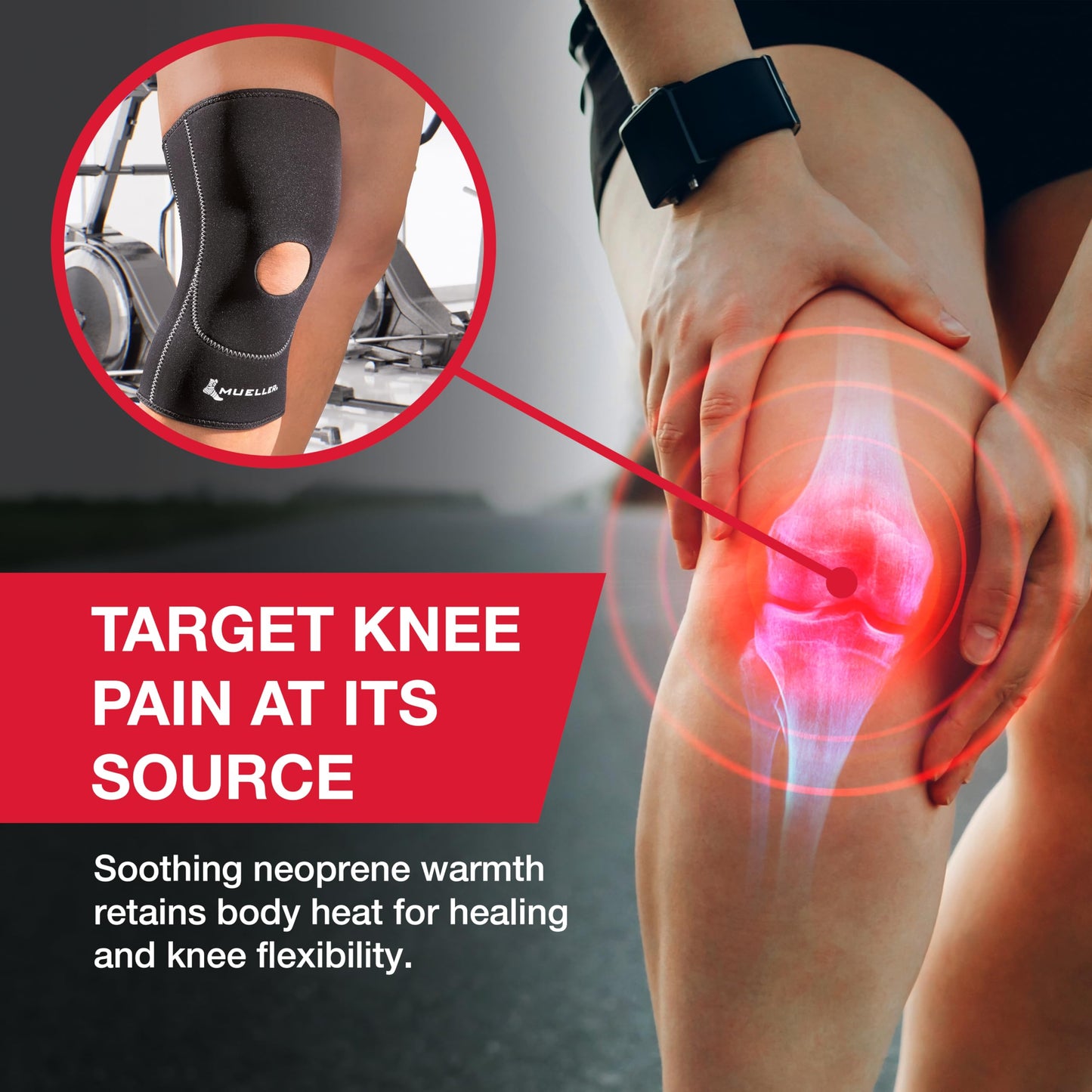 MUELLER Sports Medicine Open Patella Knee Sleeve, Knee Pain Relief Support for Men and Women, Ideal for Arthritis, Sprains, Black