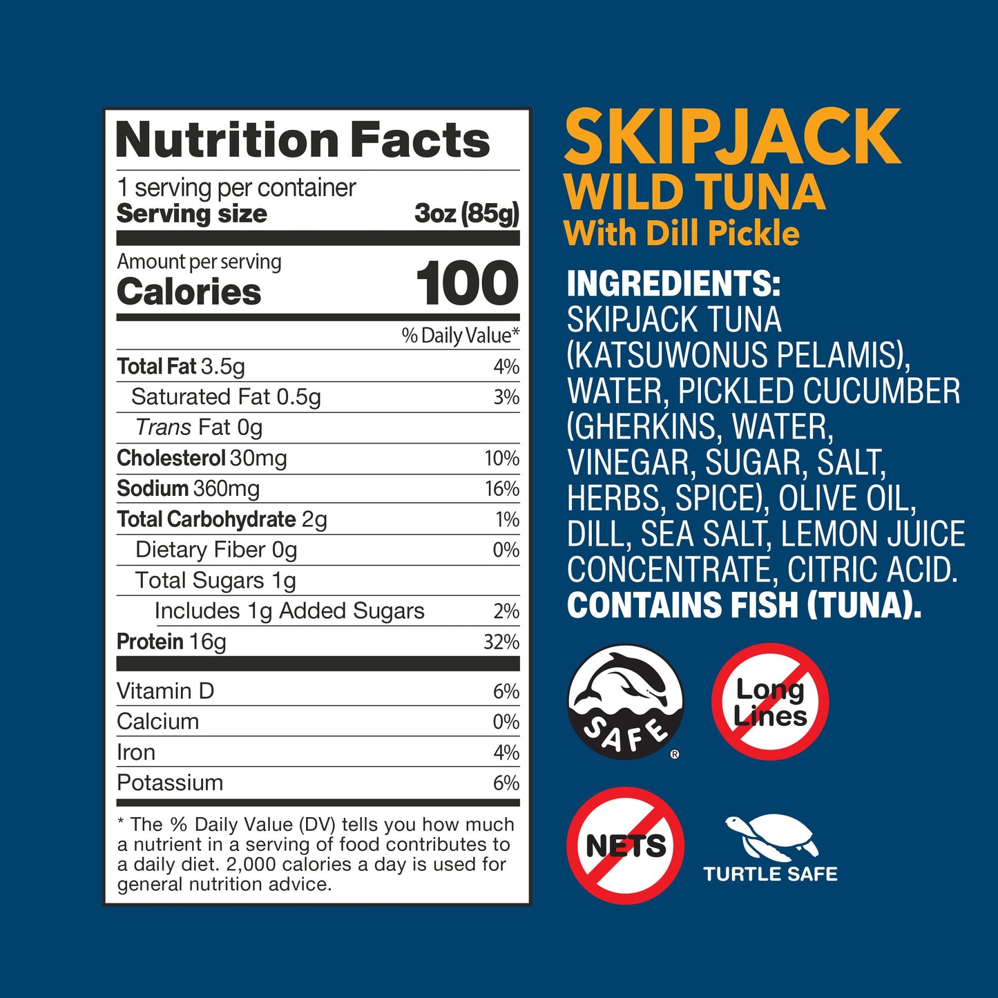 Wild Planet Wild Skipjack Tuna with Dill Pickle Tinned Fish, Canned Tuna, Sustainably Wild-Caught, 3 oz pack of 12