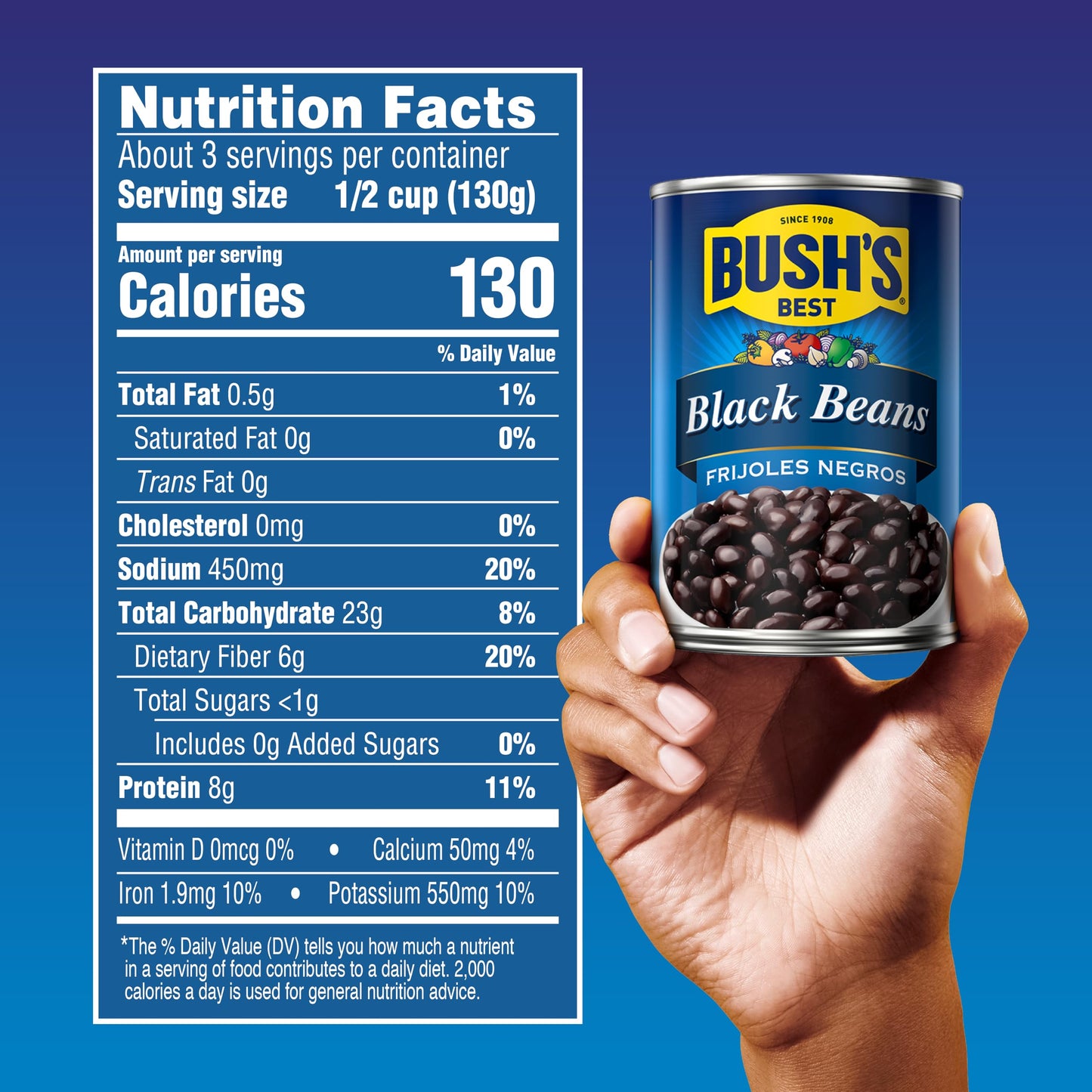 BUSH'S BEST 15 oz Canned Black Beans, Source of Plant Based Protein and Fiber, Low Fat, Gluten Free, (Pack of 12)