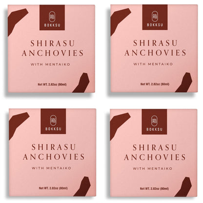 Bokksu Tinned Shirasu Anchovies with Cod Roe (4-Pack) - Authentic Japanese Rich Umami Canned Anchovies with Mentaiko for Onigiri, Pasta, Tamagoyaki Omelettes, and More
