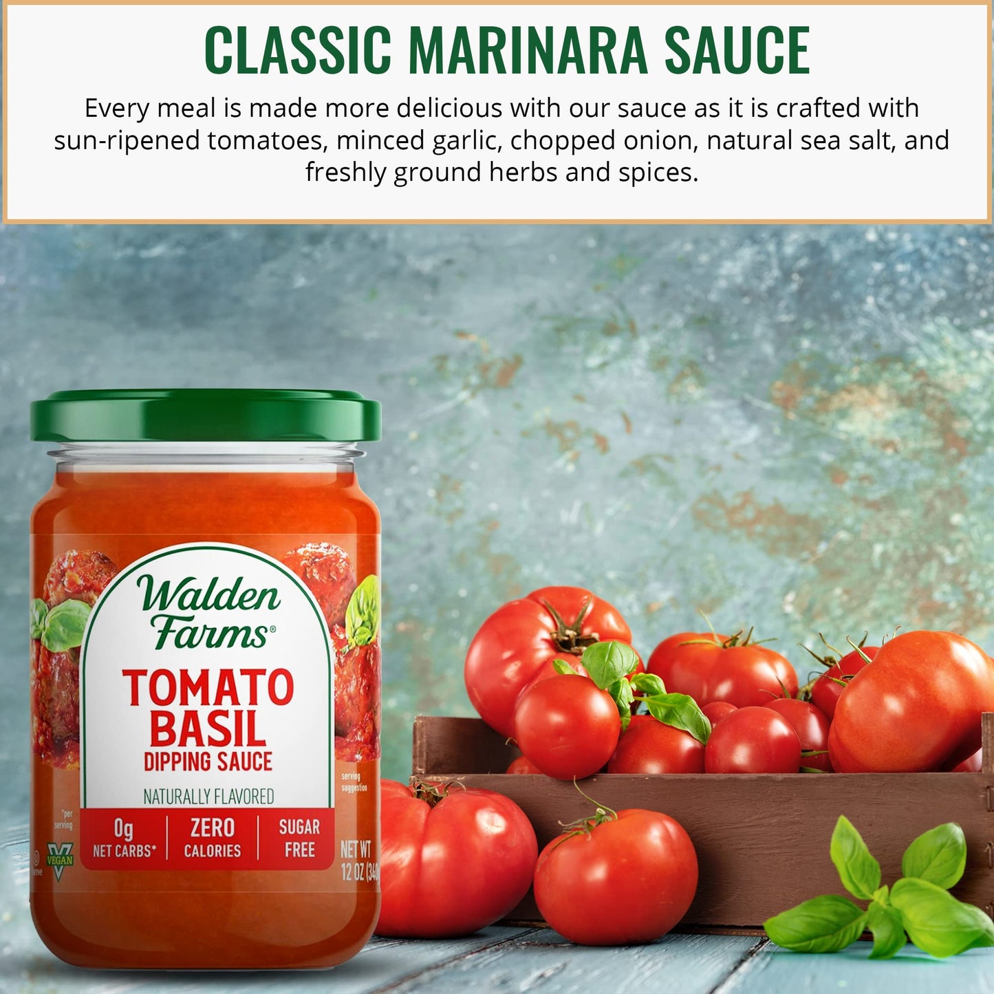 Walden Farms Tomato Basil Pasta Sauce – Zero Calorie, Sugar Free, Keto & No Carb Sauce for Pasta, Veggies & More – 2-Pack, 12 oz Bottles