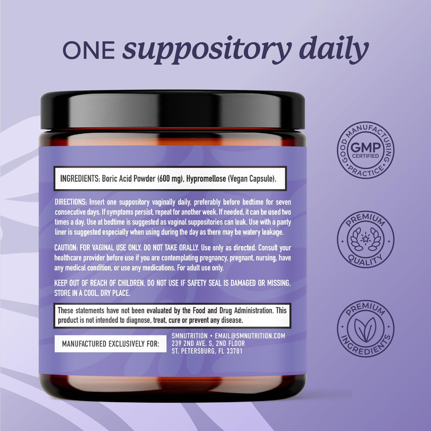 Boric Acid Suppositories for Women 600mg | pH Balance, Vaginal Odor & Itching | Feminine Hygiene & Intimate Health Support | Boric Acid for Women Vaginal Suppositories | Unscented, Vegan | 30 Ct