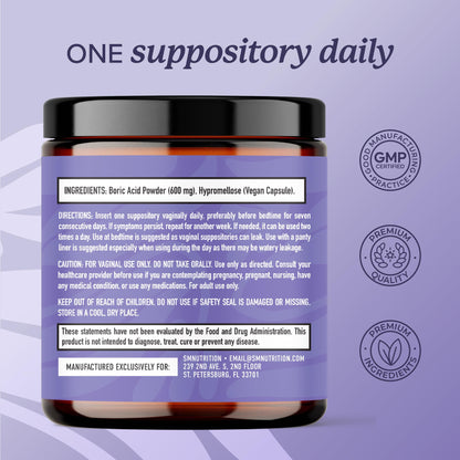 Boric Acid Suppositories for Women 600mg | pH Balance, Vaginal Odor & Itching | Feminine Hygiene & Intimate Health Support | Boric Acid for Women Vaginal Suppositories | Unscented, Vegan | 30 Ct