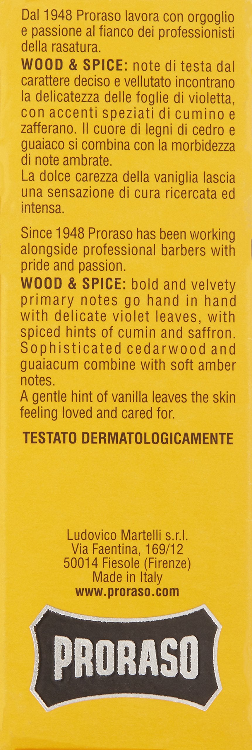Proraso Wood and Spice Cologne - Masculine Woody Spice Eau de Cologne - Cumin, Saffron, Cedarwood & Vanilla Fragrance for Men - 3.4oz