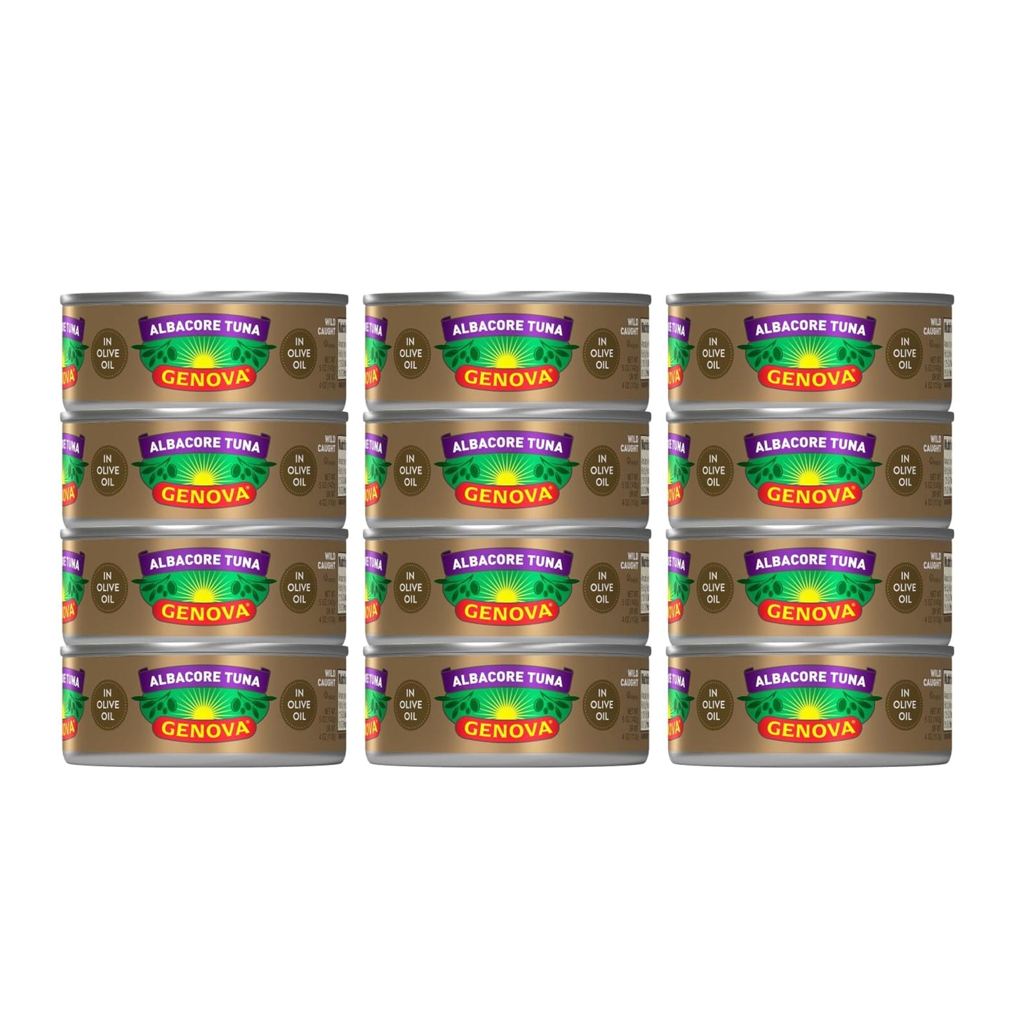 Genova Premium Albacore Tuna in Olive Oil, 5 oz. Cans (Pack of 12), Wild Caught Canned Tuna, Solid White