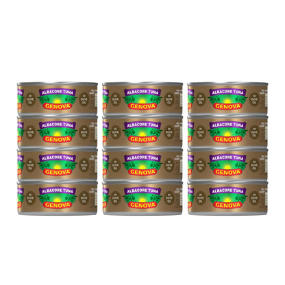 Genova Premium Albacore Tuna in Olive Oil, 5 oz. Cans (Pack of 12), Wild Caught Canned Tuna, Solid White