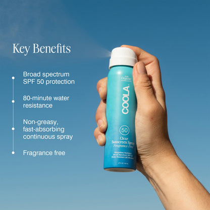 COOLA Organic Sunscreen SPF 50 Sunblock Spray, Dermatologist Tested Skin Care for Daily Protection, Vegan and Gluten Free, Fragrance Free
