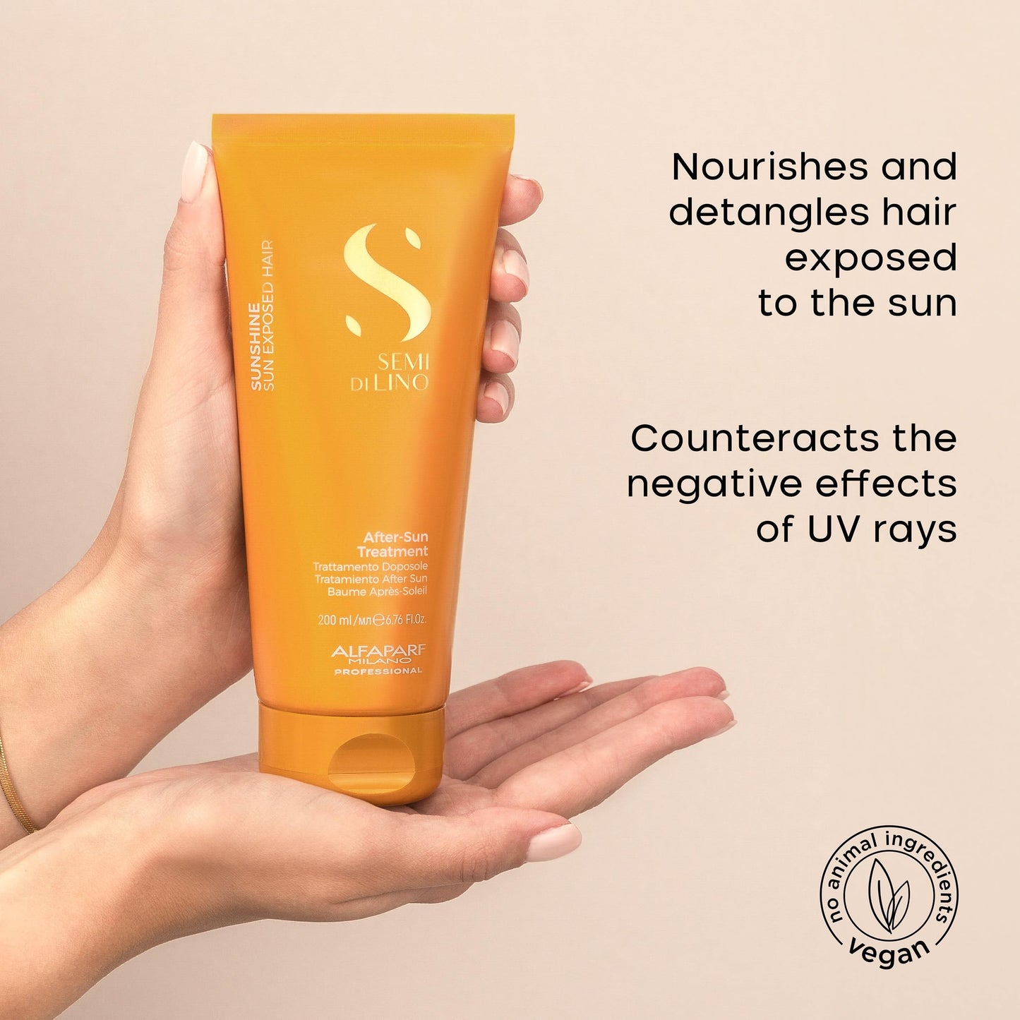 ALFAPARF MILANO Semi di Lino Sunshine After-Sun Hair Treatment - Restorative Treatment for Hair Stressed by Sun, Chlorine and Salt - Nourishes and Detangles - Vegan Formula - Adds Softness and Shine
