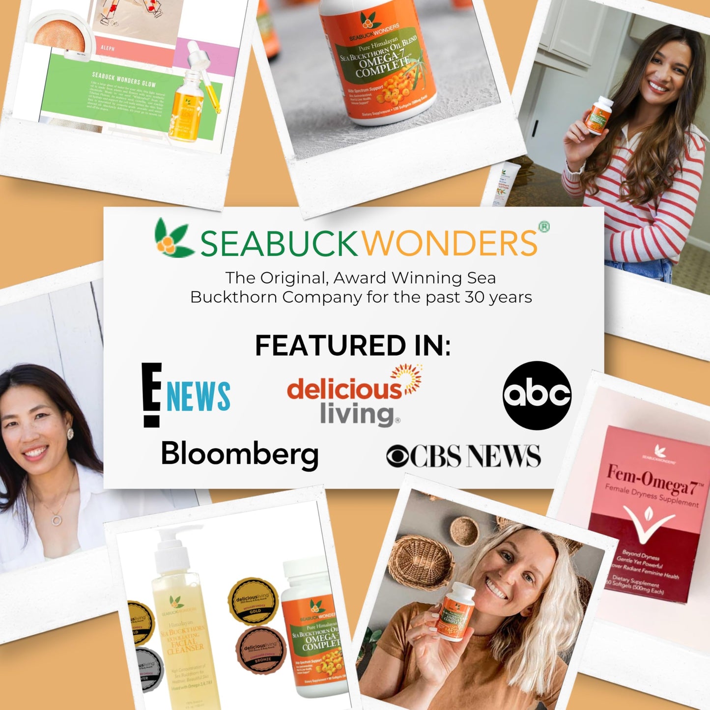 SeabuckWonders Organic Fem-Omega7 Vaginal Moisture Support Softgels, 60 Count, 30 Day Supply, Sea Buckthorn Oil Vaginal Moisturizer, Supports Female Dryness, Feminine Care