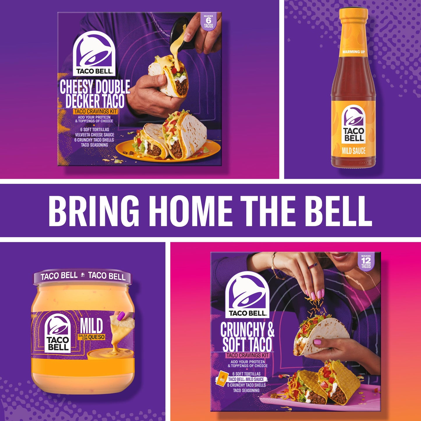Taco Bell Crunchy & Soft Taco Cravings Kit with 6 Soft Tortillas, 6 Crunchy Taco Shells, Taco Bell Mild Sauce & Seasoning, 12.9 oz Box