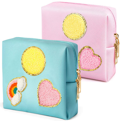 2 Pack Period Bag, PU Leather Sanitary Napkin Storage Bag for Feminine Pads Liners Tampons and Reusable Pads,Functional Sanitary Pads Pouches First Period Kit for Women Ladies Gift