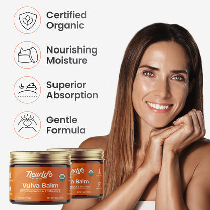 NewLife Naturals Certified Organic Vulva Balm with Calendula & Vitamin E Moisture Support - Itching, Irritation, and Dryness | Estrogen-Free Intimate Feminine Care | 2 Oz