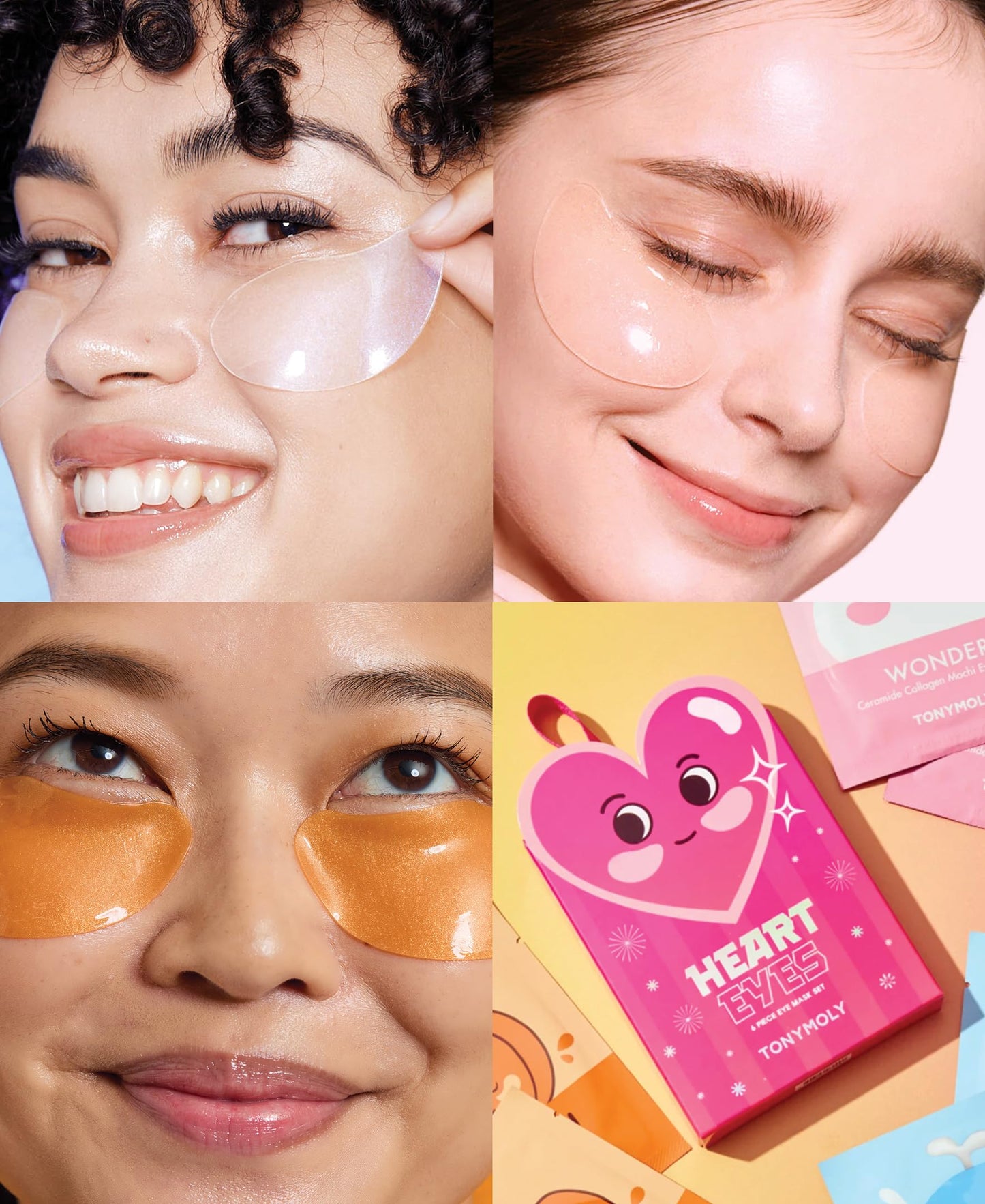 TONYMOLY 6 Pc Assorted Hydrogel Eye Mask Set, Heart Eyes Ornament - Reduce Fine Lines, Wrinkles, Dark Circles, Moisturizing, Nourishing - Collagen, Hyaluronic Acid, Retinol
