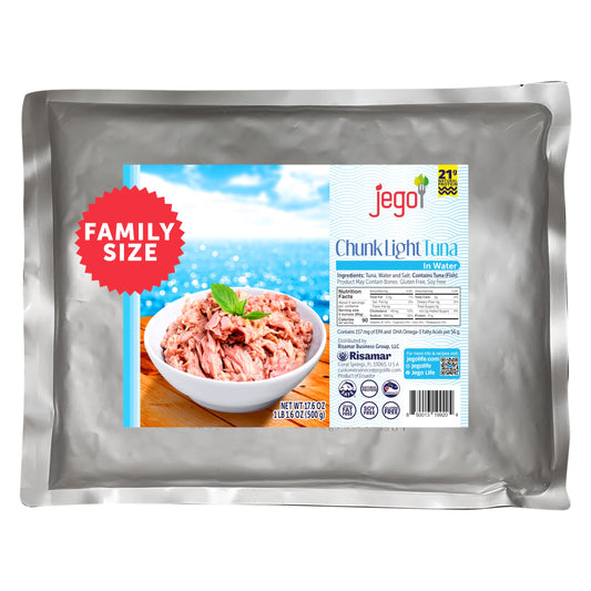 Jego Chunk Light Tuna in Water | Wild Natural Catch Tuna | Keto | Low Carb | Gluten Free | Soy Free | Ready to eat | 17.6 oz Pouch