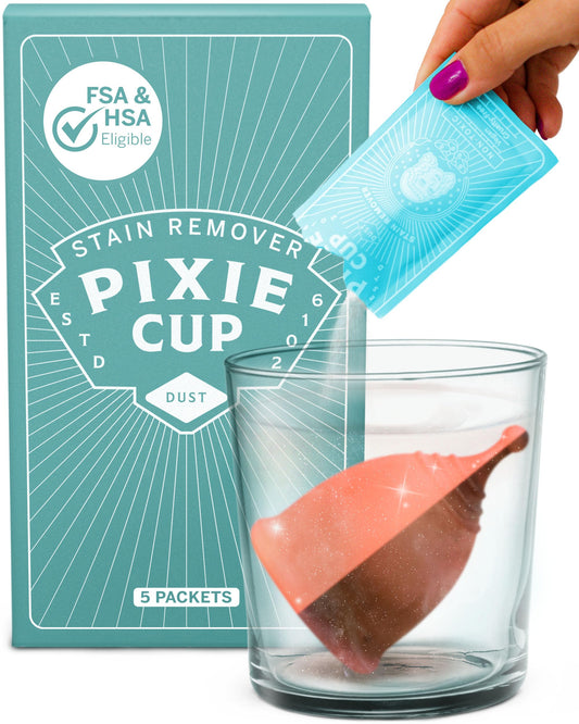 Pixie Cup Stain Remover - The Only Sterilizer Cleaner that Will Remove Stains On Your Reusable Menstrual Discs & Period Cups - Organic and Natural Ingredients for Feminine Care (5 Packets)