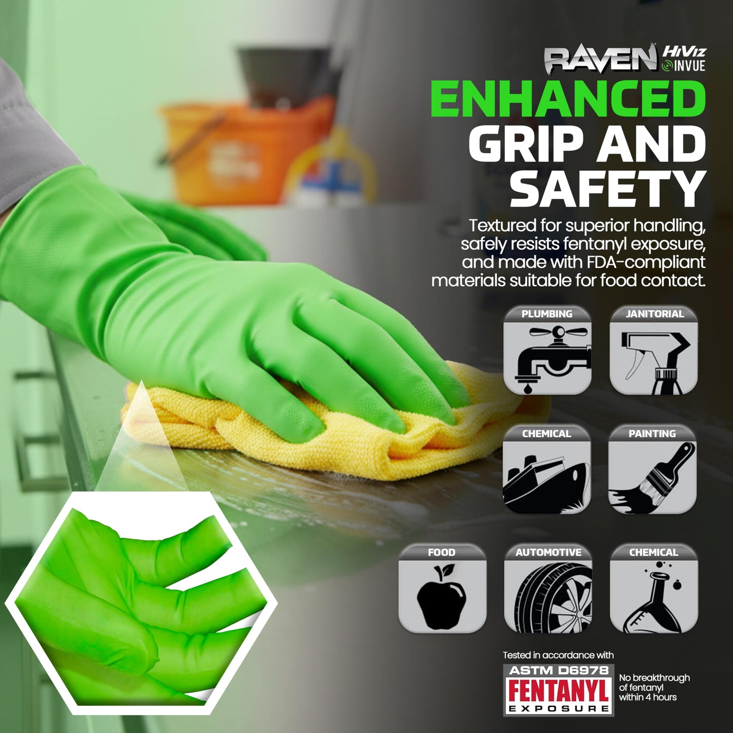 SAS Safety 66552 Derma-VUE Powder-Free Exam Grade 6 Mil Nitrile Gloves, Large, Neon Green, 100 Count (Pack of 1)