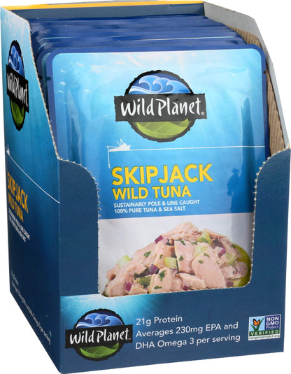 Wild Planet Skipjack Wild Tuna, Sea Salt, Pouch, Keto and Paleo, 3rd Party Mercury Tested, 3 Ounce (Pack of 12)