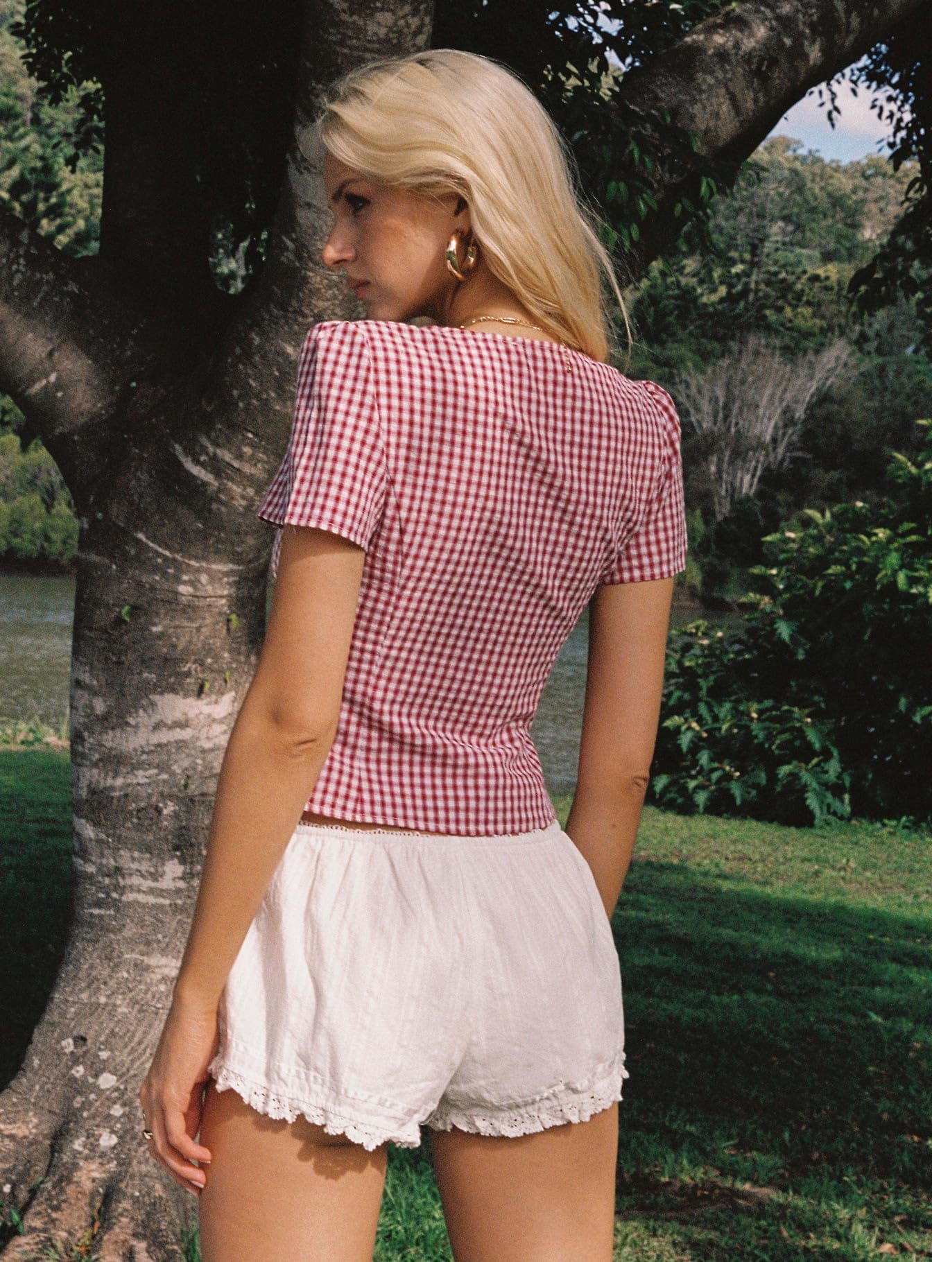 Princess Polly Isolda Red Gingham Check Puff Sleeve Top