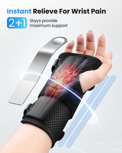 ONLYCARE FSA HSA Carpal Tunnel Wrist Brace Fit Right Hand, Adjustable Wrist Wraps Night Support, Metal Splint Stabilizer Relief Pain for Women Men, Hand Brace for Sprain, Arthritis, Tendonitis, S