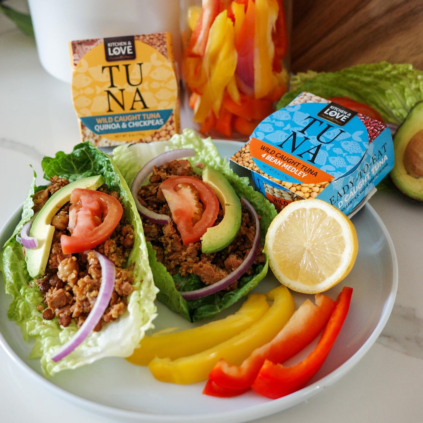 Kitchen & Love Wild Caught Tuna Variety Pack, 4 Bean Medley in Olive Oil 6 oz and Quinoa & Chickpeas in Olive Oil 6 oz (8 Pack)