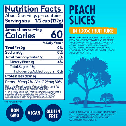 Dole Jarred Peaches Sliced Yellow Cling in 100% Fruit Juice, 23.5 Ounce Jar (Pack of 8)