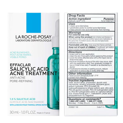 La Roche-Posay Effaclar 1.5% Salicylic Acid Serum, Acne Treatment For Face With Glycolic Acid & Niacinamide, Acne Serum Helps Clear Blackheads, Whiteheads, Pimples & Reduces Post Acne Marks