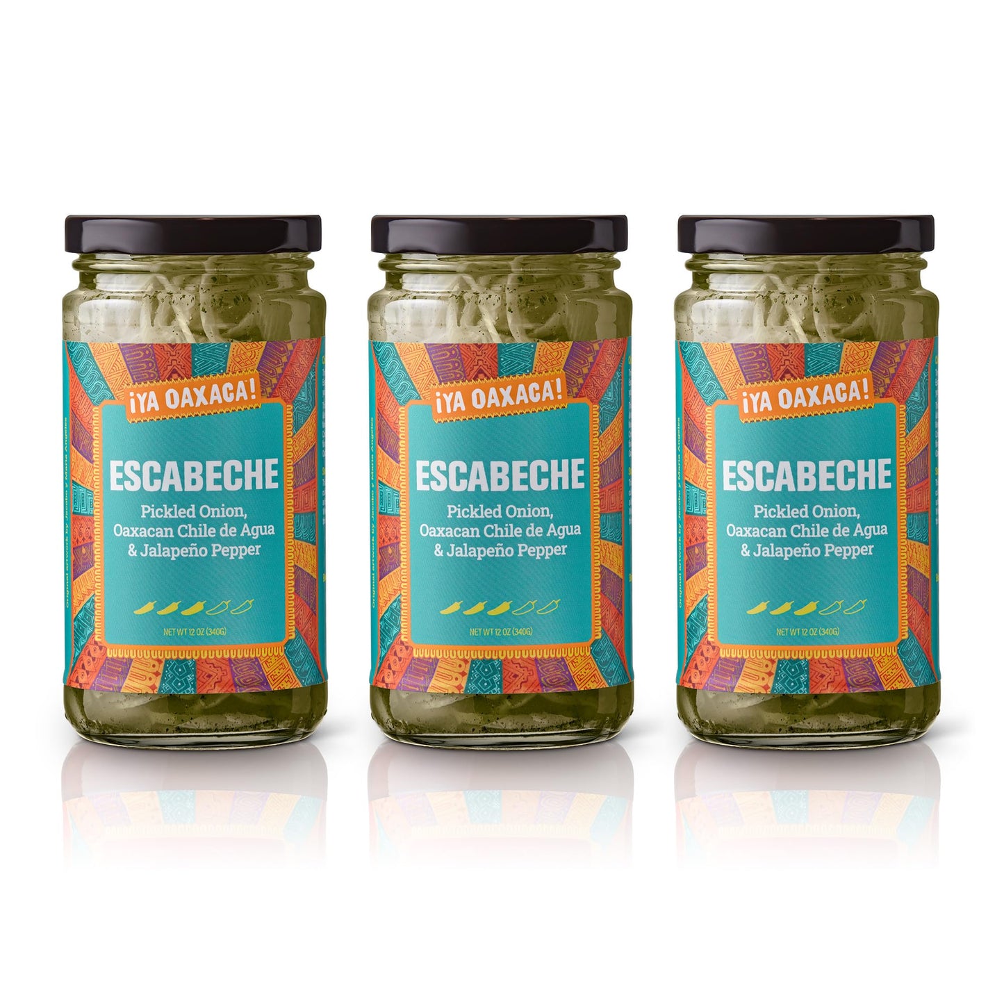 Ya Oaxaca - Escabeche - Pickled Onion, Oaxacan Chile de Agua, & Jalapeno Pepper - Enjoy on Tacos & Sandwiches or with Grilled Chicken, Pork, & Veggies - Vegan, Non-GMO, Gluten Free - 12oz (Pack of 3)