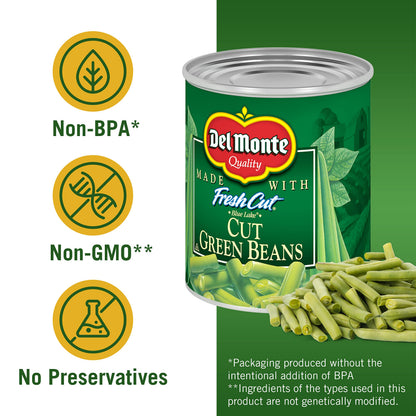 DEL MONTE BLUE LAKE Cut Green Beans, Canned Vegetables, 12 Pack, 8 oz Can