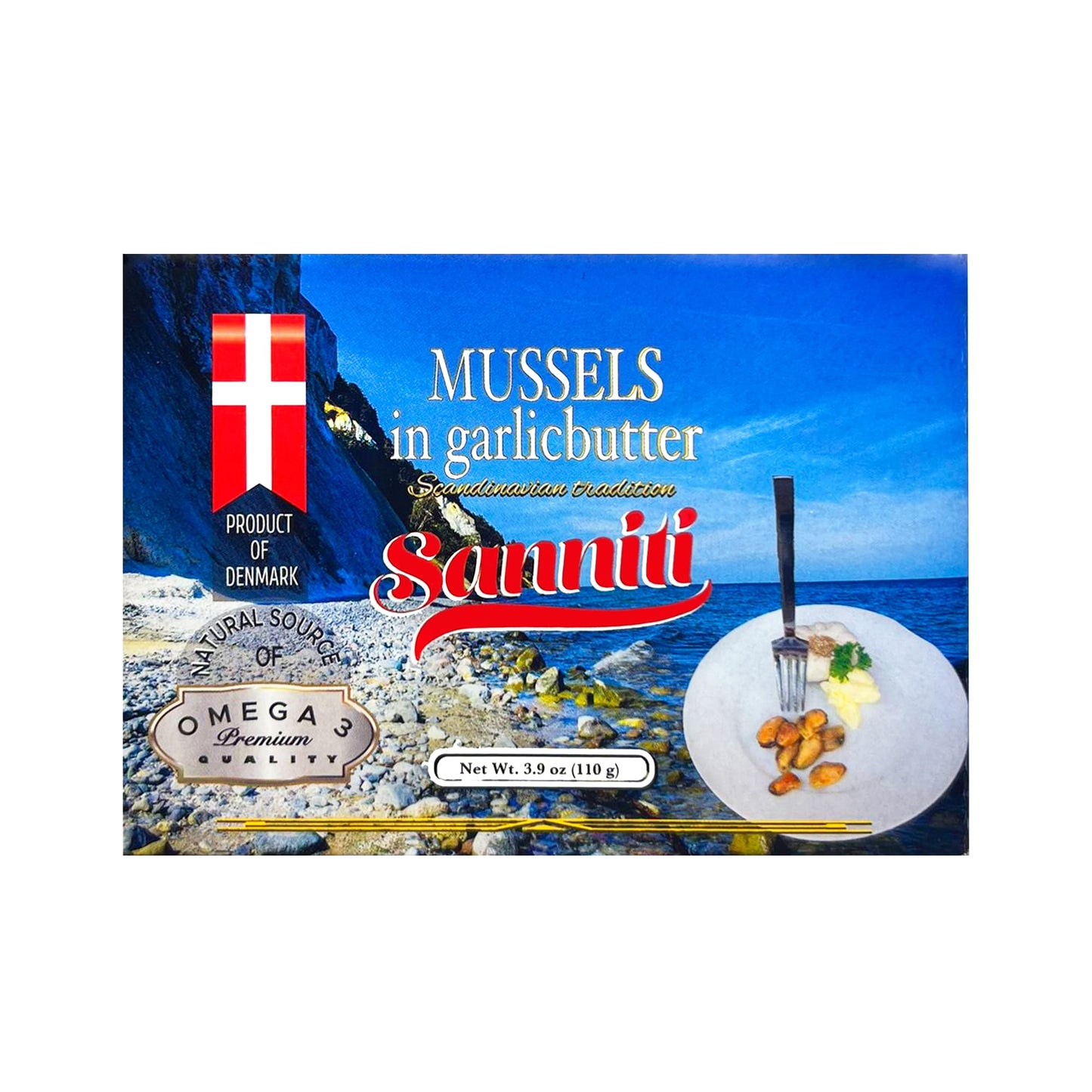 Sanniti Mussels in Garlic Butter, 3.9 oz | Scandinavian-Style Seafood | Heat & Serve | Product of Denmark | Natural Source of Omega-3